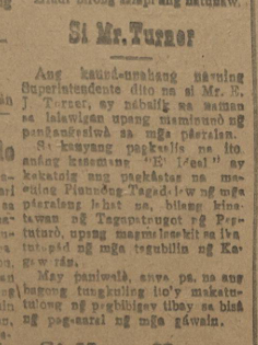 File:EG Turner bumalik para sa pagbibigay tibay ng pagaaral ng mga gawain. - Plaridel June 14 1911,.png