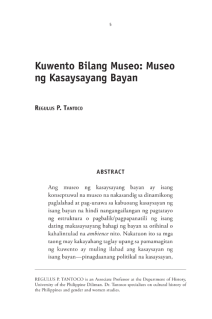 Kuwento Bilang Museo: Museo ng Kasaysayang Bayan (Regulus P. Tantoco, 2021) (Request library access at ADServ)